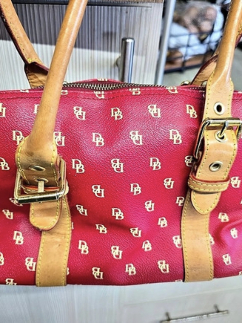 Dooney & Bourke Red & Brown Monogram Shoulder Bag